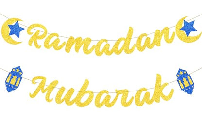 VILIFEVER Ramadan Mubarak Banner Ramadan Decorations for Mantel Fireplace, Muslim Ramadan Kareem Banner Ramadan Photo Backdrop for Home Eid Al Fitr Party Decor