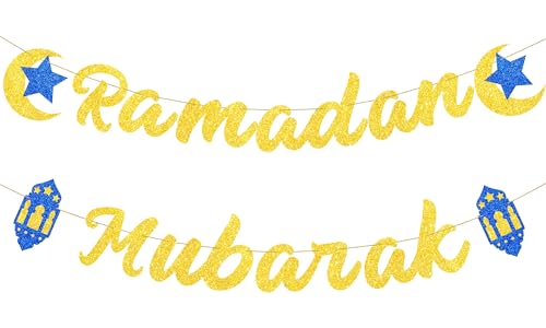 VILIFEVER Ramadan Mubarak Banner Ramadan Decorations for Mantel Fireplace, Muslim Ramadan Kareem Banner Ramadan Photo Backdrop for Home Eid Al Fitr Party Decor