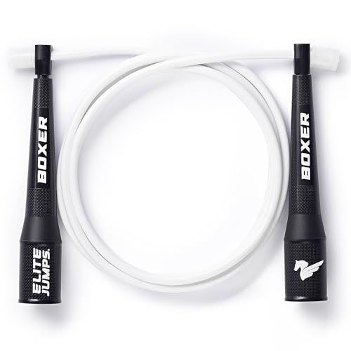 EliteSRS 10 Foot Outdoor Rated 5Mm Pvc, Boxer Jump Rope 3.0 with Smooth Action Polymer Handles and Ergonomic Slip-Resistant Dimpled Grips | Professional boxing rope. Smooth-action handles with slip-resistant grips. Fitness and cardio. - color: White