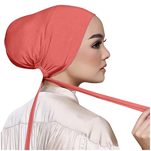 Chiffon Hijab with Undercap Fashion Solid Color Chiffon Head Wraps Under Scarf Caps Muslim Fashion Bandage - color: Watermelon Red