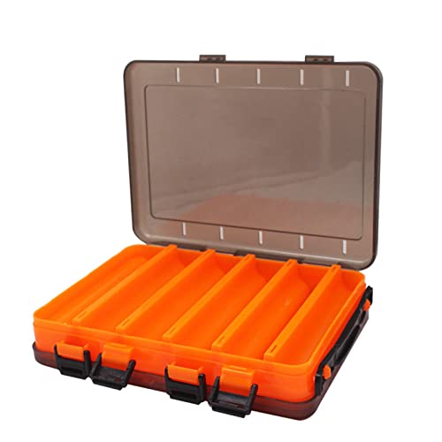 Double-Sided Fishing Lure Hook Tackle Box Visible Hard Plastic Clear Fishing Lure Bait Squid Jig Minnows Hooks Accessory Storage Case Container (Orange-10Slots) - color: Orange-10Slots