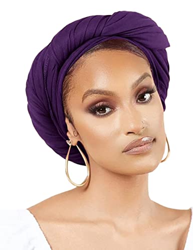 Nonbongoy Head Wraps for Black Women 71"x32" Long Soft Jersey Hijab Turban - color: 1-purple Headwrap