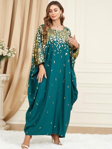 Qianliniuinc Women Abaya Arabic Maxi Dress - Lady Plus Size Loose Cocktail Party Gown Black - color: Green