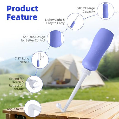 Hibbent Portable Bidet for Travel, Handheld Travel Bidet for Personal Hygiene Care, Personal Cleansing Use, Extended Nozzle, 17oz(500ml) Bathroom Toilet Spray, Purple - color: Purple, style: 500ml