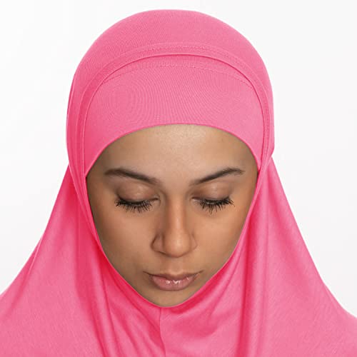 TheHijabStore.com Women's 2 Piece Amira Jersey Hijab - Soft Modal Stretch Head Scarf with Tube Under Scarf Cap - color: Hot Pink