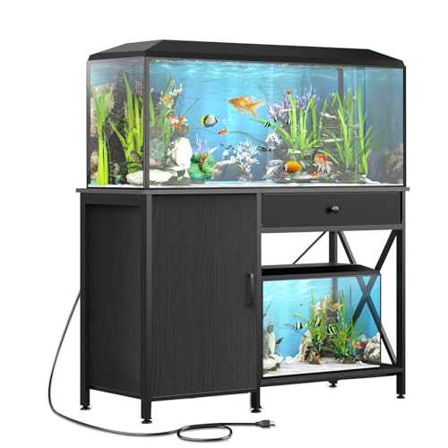 40-50 Gallon Aquarium Stand with Cabinet Drawer, Power Outlet,Black | Fish Tank Stand,Heavy Duty Metal for Turtle Tank , Reptile Terrarium,Fits Office Home,36"x 18"MDF Tabletop,850lbs Capacity - color: Blcak, size: 40-50 Gallon