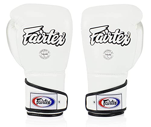 Fairtex BGV6 Angular Boxing Gloves, Locked Thumb Muay Thai MMA Kickboxing | Premium synthetic body with triple-layer foam padding. Joint protection and firm wrist support safeguard hands on heavy bags - color: White, size: 14oz