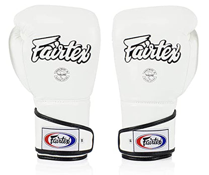 Fairtex BGV6 Angular Boxing Gloves, Locked Thumb Muay Thai MMA Kickboxing | Premium synthetic body with triple-layer foam padding. Joint protection and firm wrist support safeguard hands on heavy bags - color: White, size: 14oz