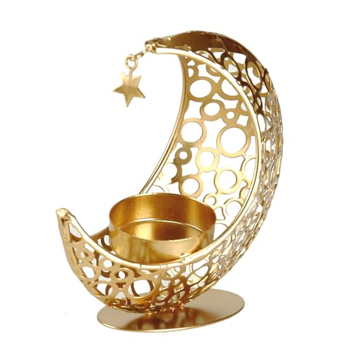 BinaryABC Eid Mubarak Moon Shape Candle Holder - Ramadan Candlestick Holder, Centerpieces for Table Decorations