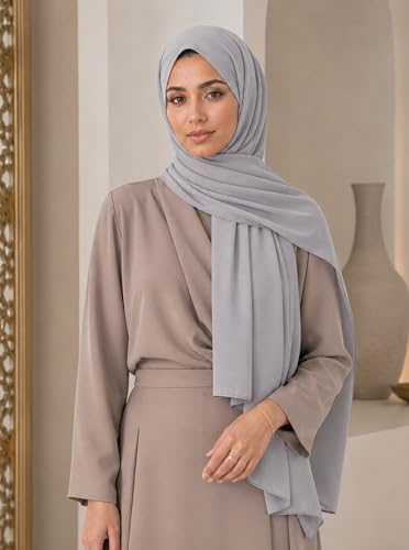 Women’s Chiffon Hijab Scarf - Heavyweight Solid Color Shawl & Wrap, Soft Breathable Headwrap for All Seasons - color: Mcgjxfs2604-grey