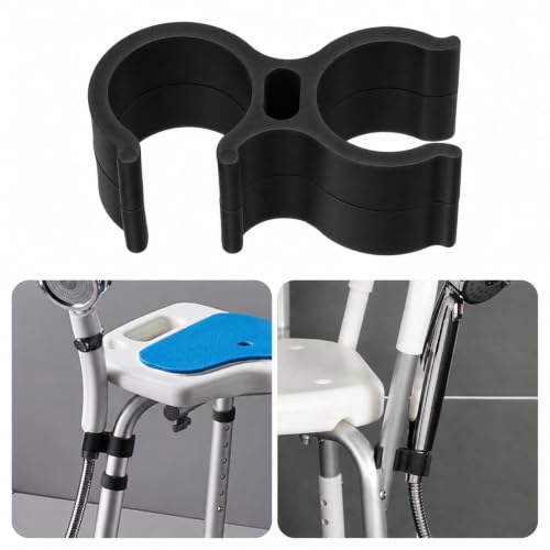 2PCS Shower Chair Shower Head Holder Clip Black Universal Clip | Replacement Bracket on Showerhead Clamp for Handheld Wand,Fits 22mm/0.86in Bath Chair Poles for Elderly,Disabled - color: Black