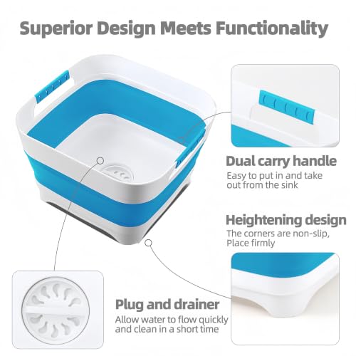 Collapsible Wash Basin for Baby Bottles - 2.4 Gallons Portable Wash Bin for RV Camping Sink, Space-Saving Dish Tub.Laundry & Utility Room Sinks (Blue) - color: Blue