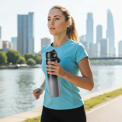 Fijinhom 24oz Insulated Stainless Steel Water Bottle, Wide Mouth Double Wall Vacuum, Silicone Straw, Sweat & Leak Proof, BPA Free Insulated Water Flask for Travel, Keep Cold 24h Hot 12h, Grey - color: Grey Gradient, size: 24 Ounces