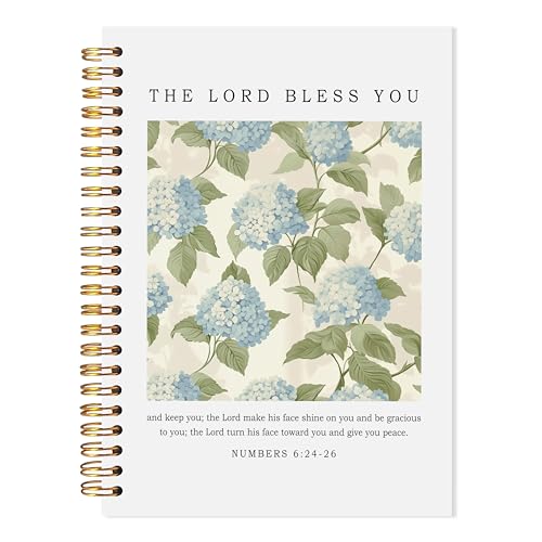 Christian Notebook, Numbers 6:24-26 Bible Journal for Women, May the Lord Bless You Religious Scripture Hydrangeas Flowers Spiral Notebook, Prayer Journal for Women, 5.5x8.3 - color: bt8
