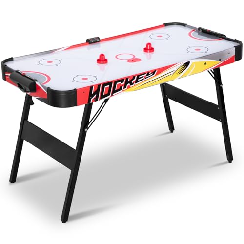 58 Inch Foldable Air Hockey Table, LED Folding Hockey Table Game Set w/2 Pucks, 2 Pushers, Powerful Motor, Hockey Table Gaming Set for Adults and Kids, Home Game Room