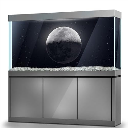 Aquarium Background Stickers - Moon, Space, Gray, Shadow Self-Adhesive Fish Tank Reptile Terrarium Decor Poster (120 x 60 cm / (47.2 x 23.6 inches)) - size: 120 x 60 cm / (47.2 x 23.6 inches)
