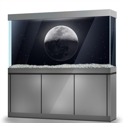 Aquarium Background Stickers - Moon, Space, Gray, Shadow Self-Adhesive Fish Tank Reptile Terrarium Decor Poster (100 x 50 cm / (39.3 x 19.6 inches)) - size: 100 x 50 cm / (39.3 x 19.6 inches)