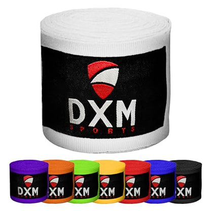 DXM SPORTS Boxing Hand Wraps Inner Gloves - 180 Inch Elasticated Thumb Loop Bandages - Kickboxing MMA Muay Thai Kickboxing Martial Arts Punching Training for Men Women - color: White
