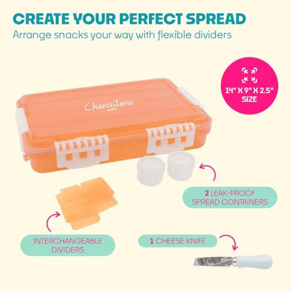 Charcuterie Safe - BPA-Free, Food Safe Charcuterie Board with Lid & Handle - Portable Snack Tray Organizer with Dividers, Mini Containers & Cheese Knife - Dishwasher Safe - Blue - color: Blue Charcuterie Safe