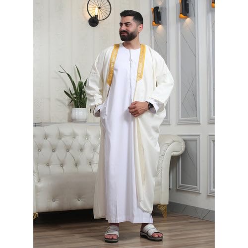 Men's Abaya (Bisht) Long Sleeves | Amazing Men's Islamic Arabian Cloak - color: Off-white