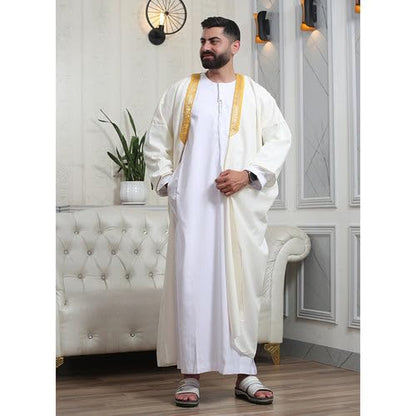 Men's Abaya (Bisht) Long Sleeves | Amazing Men's Islamic Arabian Cloak - color: Off-white