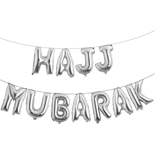HAJJ MUBARAK Party Balloon for Festival Gathering Decorations Eid Mubarak Party Supplies Decorations (HAJJ MUBARAK Silver) - color: Hajj Mubarak Silver