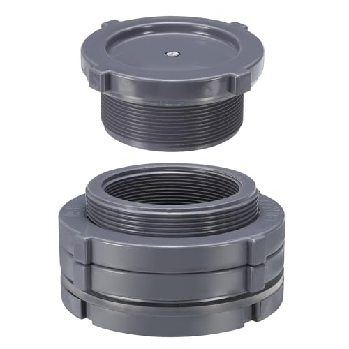 PATIKIL PVC Bulkhead Fitting with Plug NPT3" Water Tank Connector Gray | with Silicone Seal Gasket, Garden Hose Fitting with Plug, for Rain Bucket Sinks Aquariums