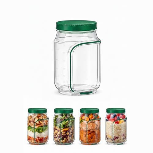 Jar Side Open with Leakproof Dressing Compartment, Portable Container, Home, Office, Travel, Outdoor Salad Container for Lunch