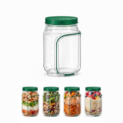 Jar Side Open with Leakproof Dressing Compartment, Portable Container, Home, Office, Travel, Outdoor Salad Container for Lunch