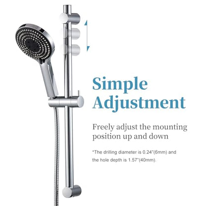 OFFO Shower Slide Bar Combo, Adjustable 23 in Slide Bar with 6-Mode High Pressure Handheld Shower Head and 60 in Stainless Steel Hose, Screw Wall Mounted, Chrome - color: Chrome, style: 23" Slide Bar & 60" Hose