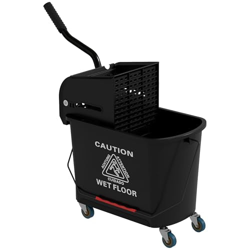 HOMCOM Commercial Mop Bucket Side Press Wringer Wheels 21 Quart Black | for Floor Cleaning, Separate Dirty and Clean Water, for Home Apartment Small Business and Office - color: Black, size: 21 Quart