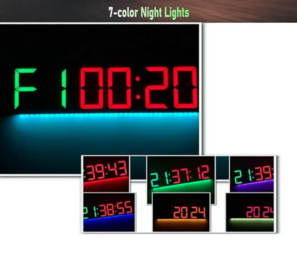 26'' Huge Home Gym Interval Workout Timer Clock, Digital Wall Clock with Seconds Countdown/up, Stopwatch, 8-Alarms, 7-Color Night Light for Tabata/HIIT/MIIT/EMOM/FGB/Boxing (Green-Red)