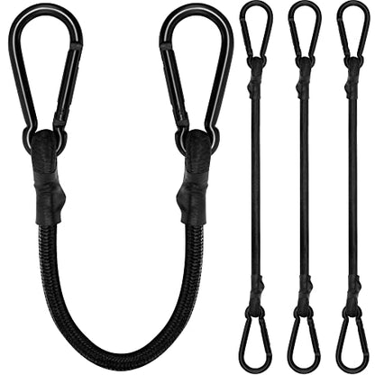 Bungee Cords with Carabiner, 12 Inch Long Heavy Duty Bungee Cords with Carabiner Clip Outdoor, 1/3 Inch Black Extra Strong Elastic Rope with Carabiner Hooks for Camping, Tarps, Bike Rack, Tent, 4 Pack - size: 12"- 4 pcs