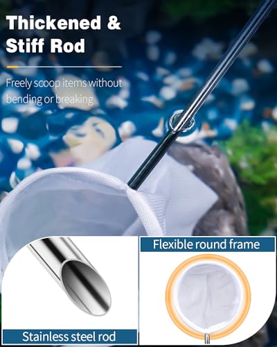 Pawfly 3 Inch Aquarium Shrimp Net, Tiny Fish Tank Net with Extendable Stainless Steel Handle, Soft Round Fine Mesh for Baby Fish, Food Residue, and Debris Skimming in Small Ponds & Tanks - color: Blue Round, size: 3 Inch