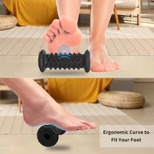 Foot Massager Roller Set for Plantar Fasciitis, Arch and Heel Pain Relief | Includes Foot Roller, lacrosse and spiky massage balls for deep tissue trigger point muscle therapy and neuropathy relief - color: Black Combination