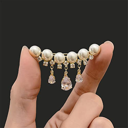 Pearl Brooch Sweater Shawl Clips Faux Rhinestone Pearls Brooch Safety Pin Lapel Pin Badge Dresses Clothing Accessories Jewelry