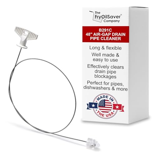 48" Air-Gap Drain Brush - Flexible Dishwasher and Sink Cleaner Tool for Home and Commercial Kitchen - Long Pipe Snake for Garbage Disposal, Shower, Hair Clog Remover - B291C by FryOilSaver Co.