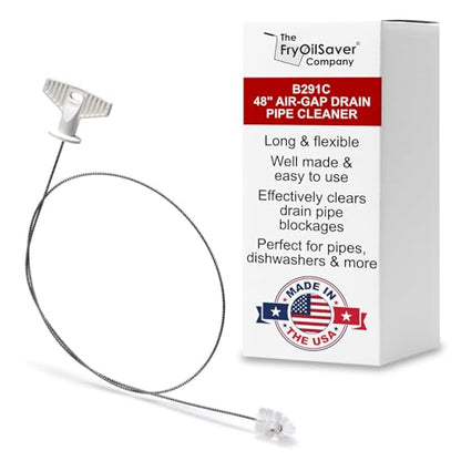 48" Air-Gap Drain Brush - Flexible Dishwasher and Sink Cleaner Tool for Home and Commercial Kitchen - Long Pipe Snake for Garbage Disposal, Shower, Hair Clog Remover - B291C by FryOilSaver Co.