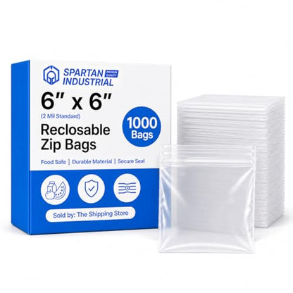 6” X 6” (1000 Count) 2 Mil Clear Reclosable Zip Plastic Poly Bags | with Resealable Lock Seal Zipper - Spartan Industrial - size: 6” X 6”