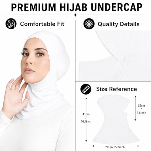 Yeieeo 4PCS Hijab Undercap for Women, No Slip Full Coverage Hijab Inner Cap, Soft Underscarf Breathable Headwear - color: White+beige+skin Pink+light Grey