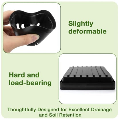 50Pcs 3.5inch Square Nursery Pots with 5Pcs Seed Starting Trays, Seed Starter Tray Kit, Seeds Starting Germination, Seeding Pots with Drain Holes, Small Plant Nursery Propagation - size: 3.5Inch