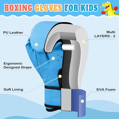 Kids Boxing Gloves for Boys & Girls, Youth Boxing Training Gloves for Kids Age 3 to 9 Years, 4OZ Training Sparring Gloves for Punching Bag Kickboxing Muay Thai MMA - color: Red & Blue