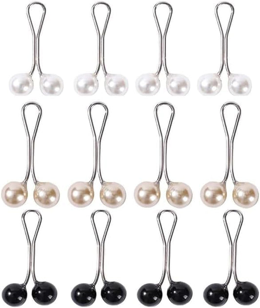 12pcs Multicolor Headscarf Pearl Pins Clips- U Shape Lady Muslim Scarf Shawl Clips-Scarf Shawl Clips Scarf Brooches Pin Jewelry Accessories-Women's Brooches and Pins(4Black&4White&4Gold)