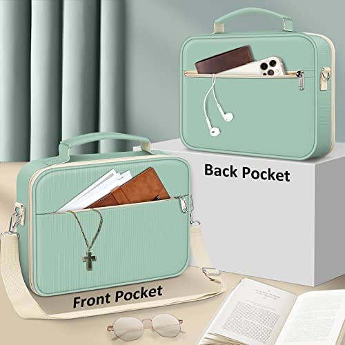 FINPAC Large Bible Cover w/Shoulder Strap, Carrying Book Case Church Bag Bible Protective w/Pen Slots and Zippered Pocket, Gift for Women Lady, Light Green - color: Light Green
