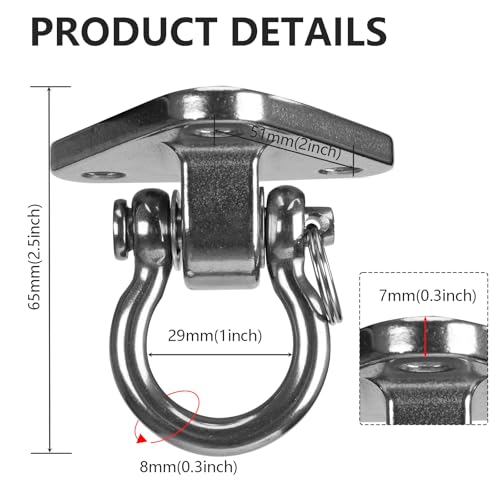 Stainless Steel Heavy Duty Swing Hanger with Smooth Swing Bearings 180° Ceiling Mount 1500 LB Capacity Swing Hardware for Swing Seat, Yoga, Heavy Bag, Porch Swing, Hanging Chair - size: 3 Holes-180°