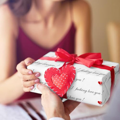 Cuitpan Funny Valentine's Day Wrapping Paper - I Fucking Love You Design for Anniversary,Wedding, Birthday, Party - 20 x 29 Inches, 6 Folded Sheets,Easy to Store - color: White-Valentine’s Day