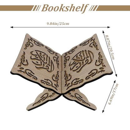 Foldable Quran Holder Stand Wooden Book Stand Muslim Bible Book Holder Magazine Cookbook for Display Prayer Reading Chapel 9.8x8.1x6.7'' Wood Color