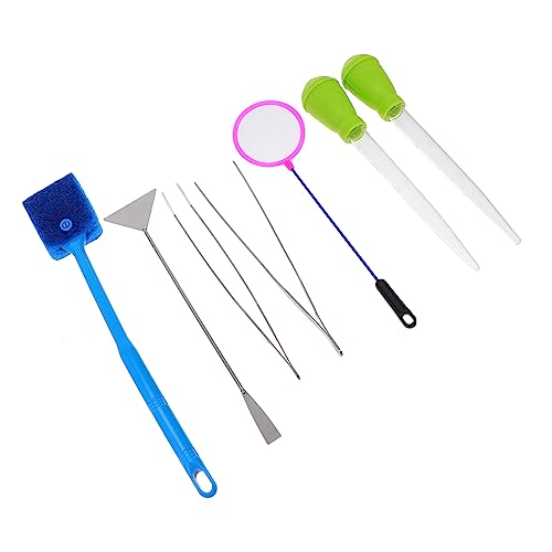 GALPADA 7pcs Aquarium Cleaning Tool with Stainless Steel Tweezers Brush and Fishing Net for Fish Tank Maintenance and Aquascaping