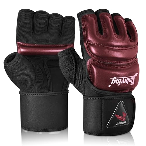 Xinluying MMA Gloves Boxing Punch Bag Training Martial Arts Sparring Grappling Kickboxing Muay Thai Gloves, Thickened Knuckle Pads, Wider Wristband, Fingerless Rub Resistance Mitts for Men Women Kids - color: Red, size: Medium