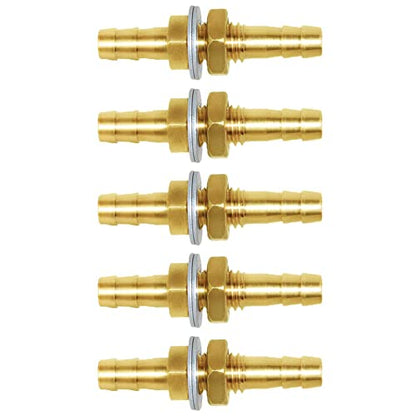 Joywayus 5 Pack 3/16" Hose Barb Thru-Bulk Head Hex Union Brass Fitting | With Flat Washer Gasket, For Water/Fuel/Air, Hose Connection, Leak-Proof Barb Connector - size: 3/16×3/16, style: 5PCS